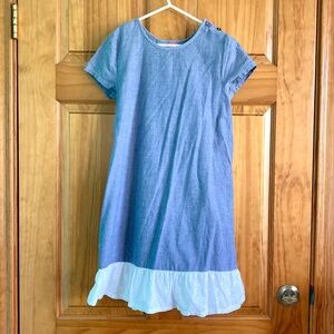 Girl’s size large J. Khaki short sleeved blue dress with big white bow on back